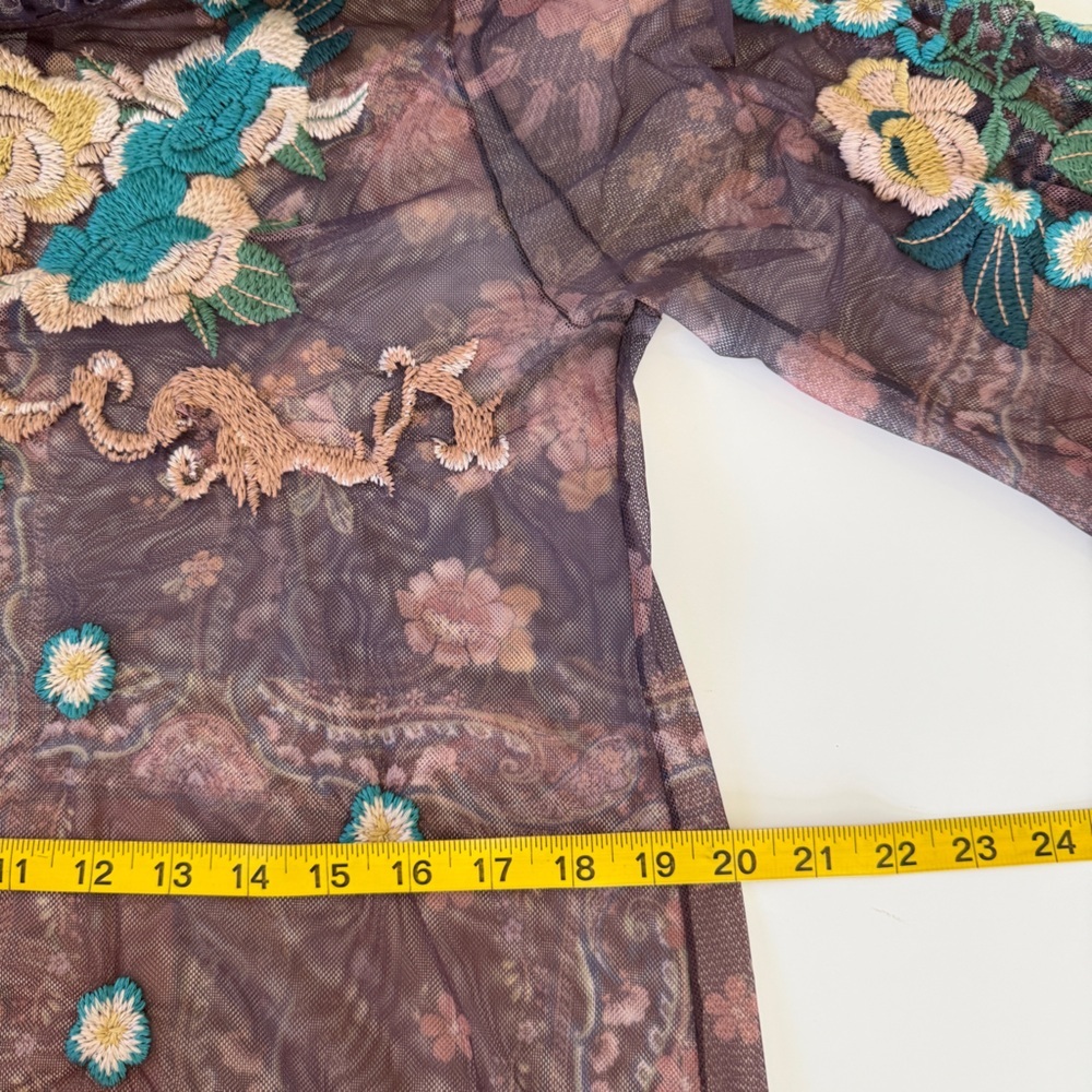 Johnny Was Biya  Renley Mesh Sheer Top with Floral Embroidery Medium no slip - Picture 10 of 13